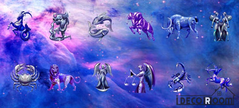 Image of Colorful Purple Astrology Symbols Living Room Art Wall Murals Wallpaper Decals Prints Decor IDCWP-JB-000972