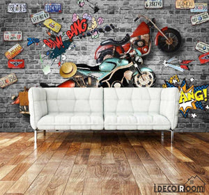 Black Brick Wall 3D Motorbike Target Cars Living Room Art Wall Murals Wallpaper Decals Prints Decor IDCWP-JB-000977