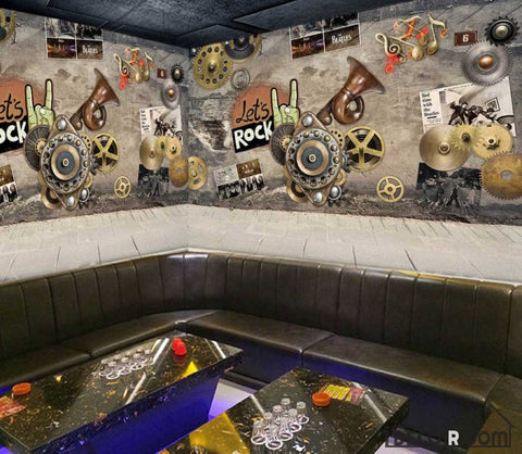 Image of Gears On Wall Rock Restaurant Art Wall Murals Wallpaper Decals Prints Decor IDCWP-JB-000981