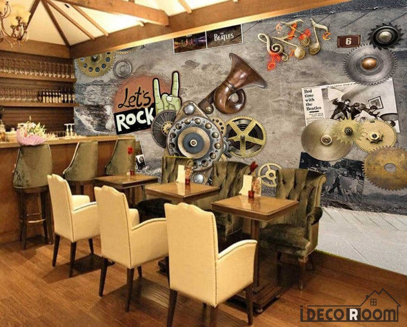 Gears On Wall Rock Restaurant Art Wall Murals Wallpaper Decals Prints Decor IDCWP-JB-000981