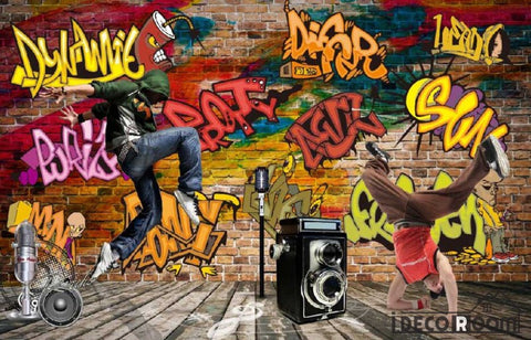 Image of 3D Graffiti Signatures People Dancing Living Room Art Wall Murals Wallpaper Decals Prints Decor IDCWP-JB-000982