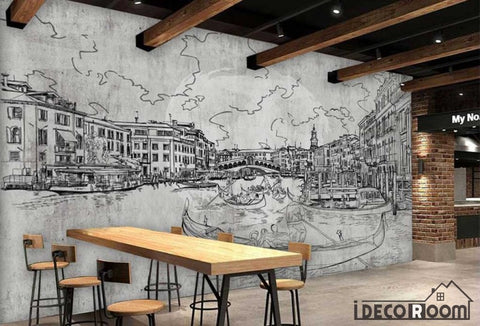 Image of Drawing Venice On Wall Restaurant Art Wall Murals Wallpaper Decals Prints Decor IDCWP-JB-000983