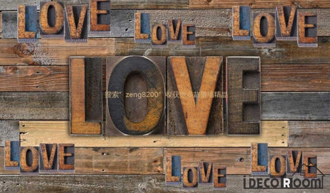 Image of 3D Typographic Love Letters On Wooden Wall Restaurant Art Wall Murals Wallpaper Decals Prints Decor IDCWP-JB-001003