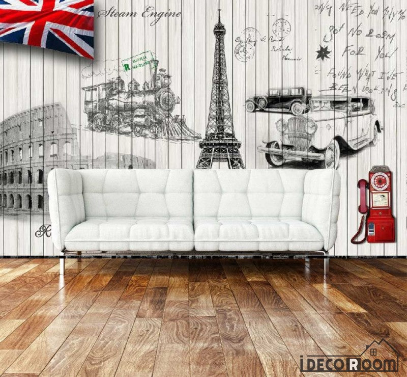 White Wall Paris Rome London Symbols Living Room Art Wall Murals Wallpaper Decals Prints Decor IDCWP-JB-001008