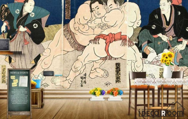 Drawing Old Sumo Wrestlers Poster Restaurant Art Wall Murals Wallpaper Decals Prints Decor IDCWP-JB-001092