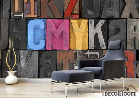 Image of Colorful 3D Typographic Letters Living Room Restaurant Art Wall Murals Wallpaper Decals Prints Decor IDCWP-JB-001098