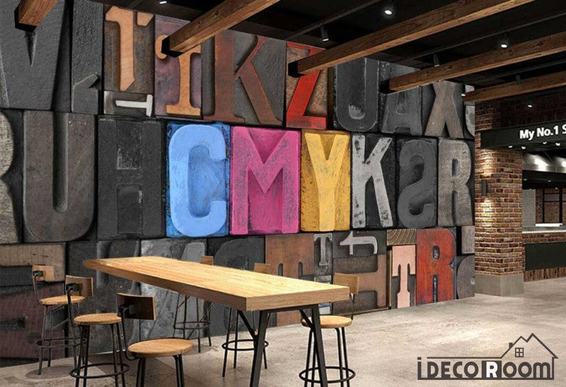 Colorful 3D Typographic Letters Living Room Restaurant Art Wall Murals Wallpaper Decals Prints Decor IDCWP-JB-001098