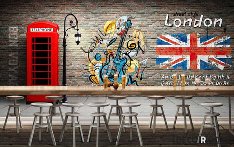 Image of Red Brick Wall 3D Red Cabin Phone London Flag Restaurant Art Wall Murals Wallpaper Decals Prints Decor IDCWP-JB-001104