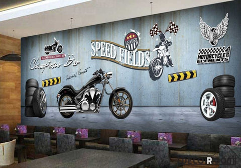 Image of Metal Wall 3D Motorbike Wheels Restaurant Art Wall Murals Wallpaper Decals Prints Decor IDCWP-JB-001106