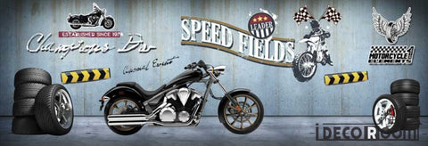 Image of Metal Wall 3D Motorbike Wheels Restaurant Art Wall Murals Wallpaper Decals Prints Decor IDCWP-JB-001106