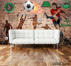 Red Brick Wall 3D Silhouette Football Players Living Room Art Wall Murals Wallpaper Decals Prints Decor IDCWP-JB-001107