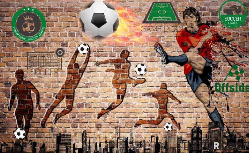 Red Brick Wall 3D Silhouette Football Players Living Room Art Wall Murals Wallpaper Decals Prints Decor IDCWP-JB-001107