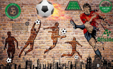 Image of Red Brick Wall 3D Silhouette Football Players Living Room Art Wall Murals Wallpaper Decals Prints Decor IDCWP-JB-001107
