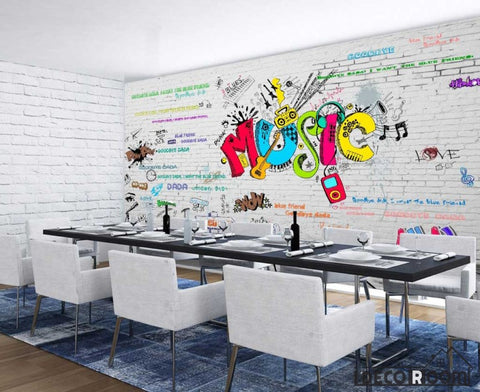 Image of White Brick Wall 3D Colorful Music Letters Restaurant Living Room Art Wall Murals Wallpaper Decals Prints Decor IDCWP-JB-001115