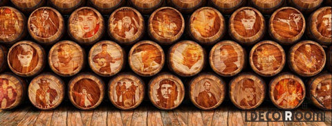 Image of Pile Of Barrel Drawing Famous People Restaurant Art Wall Murals Wallpaper Decals Prints Decor IDCWP-JB-001118