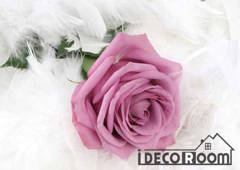 Image of Graphic Design 3D Pink Rose White Feathers Living Room Art Wall Murals Wallpaper Decals Prints Decor IDCWP-JB-001122