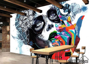 Graphic Design Painting Face Of Woman Colorful Hands Restaurant Art Wall Murals Wallpaper Decals Prints Decor IDCWP-JB-001123