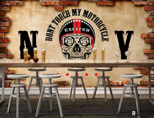 Broken Brick Wall Black Skull Drawing Restaurant Art Wall Murals Wallpaper Decals Prints Decor IDCWP-JB-001132