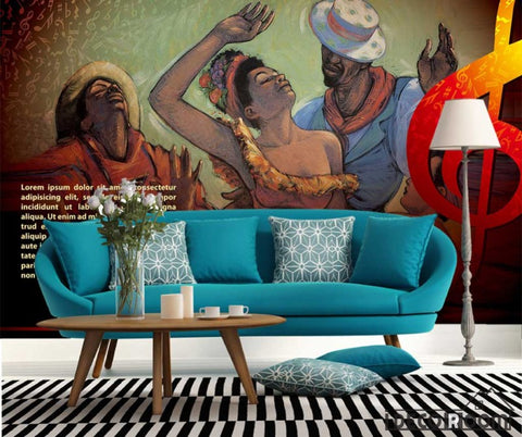 Image of 3D Drawing Cuban People Dancing Living Room Art Wall Murals Wallpaper Decals Prints Decor IDCWP-JB-001140