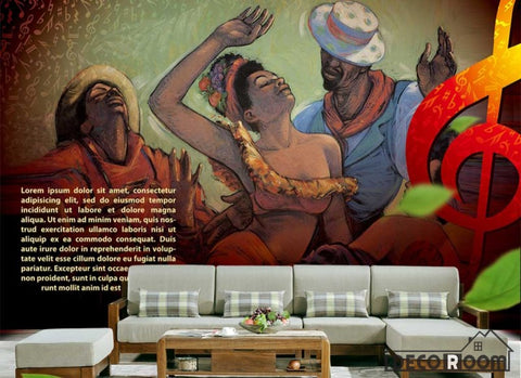 Image of 3D Drawing Cuban People Dancing Living Room Art Wall Murals Wallpaper Decals Prints Decor IDCWP-JB-001140