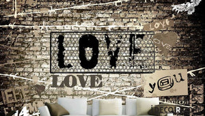 Brick Wall 3D Love Letters Restaurant Living Room Art Wall Murals Wallpaper Decals Prints Decor IDCWP-JB-001142