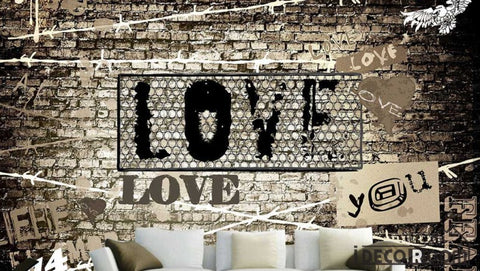 Image of Brick Wall 3D Love Letters Restaurant Living Room Art Wall Murals Wallpaper Decals Prints Decor IDCWP-JB-001142