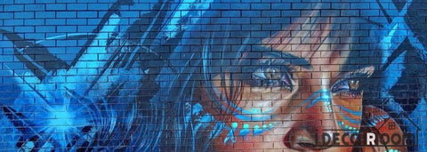 Image of Graffiti Woman Blue Hair Restaurant Art Wall Murals Wallpaper Decals Prints Decor IDCWP-JB-001143