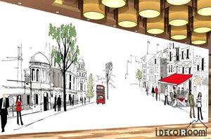 Graphic Design Drawing Street London Ktv Club Restaurant Art Wall Murals Wallpaper Decals Prints Decor IDCWP-JB-001149
