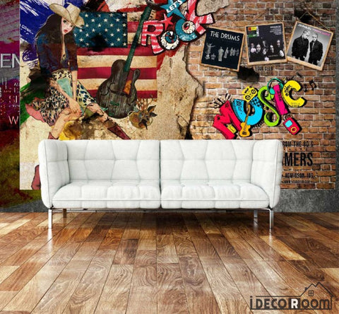 Image of Graphic Design Drawing Cowboy Girl Living Room Art Wall Murals Wallpaper Decals Prints Decor IDCWP-JB-001153
