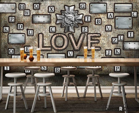 Image of Typographic Letters Love Living Room Restaurant Art Wall Murals Wallpaper Decals Prints Decor IDCWP-JB-001155