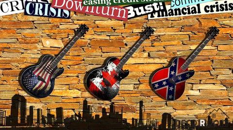 Image of 3D Electric Guitar Hanging Brick Wall Restaurant Art Wall Murals Wallpaper Decals Prints Decor IDCWP-JB-001186