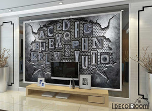Broken Metal Wall 3D Typography Letters Living Room Restaurant Art Wall Murals Wallpaper Decals Prints Decor IDCWP-JB-001187