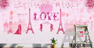 Pink Wall Drawing Eiffel Tower Love Living Room Art Wall Murals Wallpaper Decals Prints Decor IDCWP-JB-001192