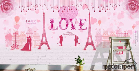 Image of Pink Wall Drawing Eiffel Tower Love Living Room Art Wall Murals Wallpaper Decals Prints Decor IDCWP-JB-001192