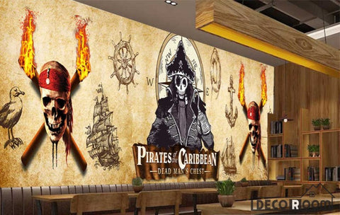 Image of 3D Pirate Drawing Fire Restaurant Art Wall Murals Wallpaper Decals Prints Decor IDCWP-JB-001229