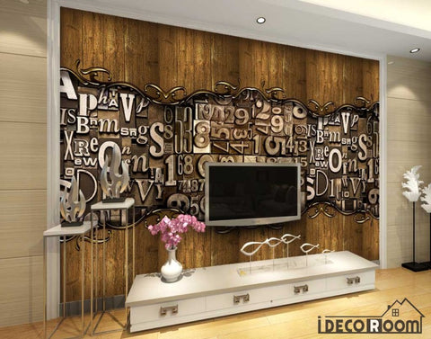 Image of Wooden Wall 3D Typographic Letters Living Room Art Wall Murals Wallpaper Decals Prints Decor IDCWP-JB-001230