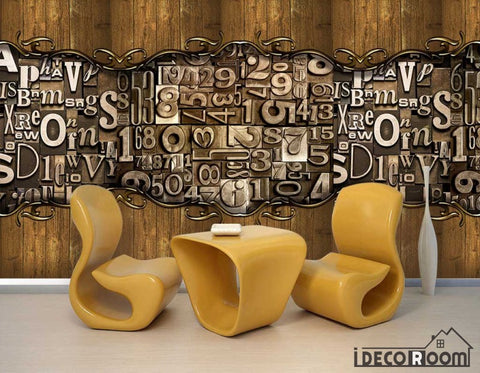 Image of Wooden Wall 3D Typographic Letters Living Room Art Wall Murals Wallpaper Decals Prints Decor IDCWP-JB-001230
