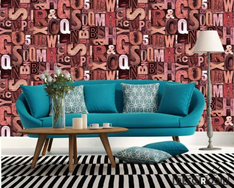 Image of Collage Typographic Red Letters On Wall Living Room Art Wall Murals Wallpaper Decals Prints Decor IDCWP-JB-001235