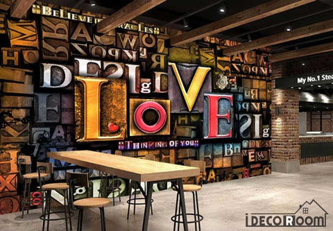 Image of Colorful Typographic Love Letters Ktv Club Restaurant Art Wall Murals Wallpaper Decals Prints Decor IDCWP-JB-001243