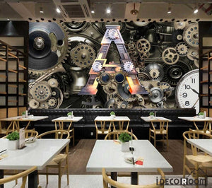 3D Black Gear Restaurant Art Wall Murals Wallpaper Decals Prints Decor IDCWP-JB-001251