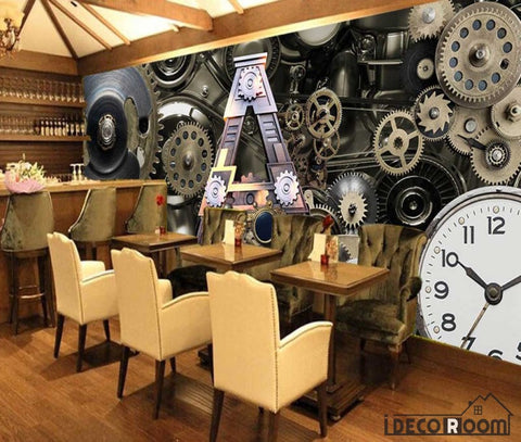 Image of 3D Black Gear Restaurant Art Wall Murals Wallpaper Decals Prints Decor IDCWP-JB-001251