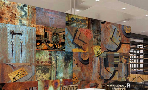 Image of Collage Rotte Metal Blocks Living Room Art Wall Murals Wallpaper Decals Prints Decor IDCWP-JB-001253