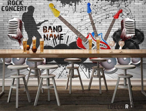 Black And White Brick Wall Drawing Electric Guitars Music Rock Restaurant Living Room Art Wall Murals Wallpaper Decals Prints Decor IDCWP-JB-001255