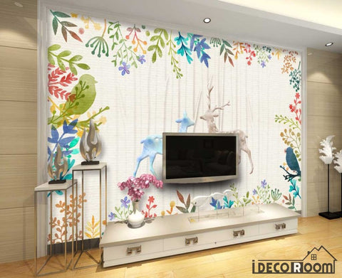 Image of Vintage Drawing Dears Flowers Living Room Art Wall Murals Wallpaper Decals Prints Decor IDCWP-JB-001262
