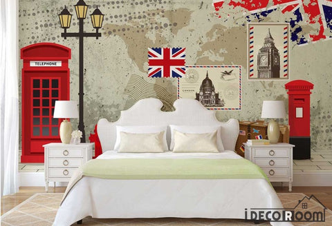 Image of 3D London Cabin Phone Letterbox Flag Living Room Bedroom Art Wall Murals Wallpaper Decals Prints Decor IDCWP-JB-001268