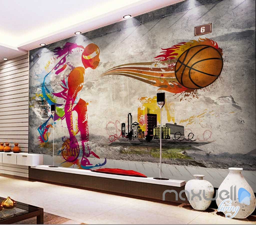3D Basketball Illustrated Sports Art Wall Paper Mural Decals Print Decor IDCWP-MX-000088