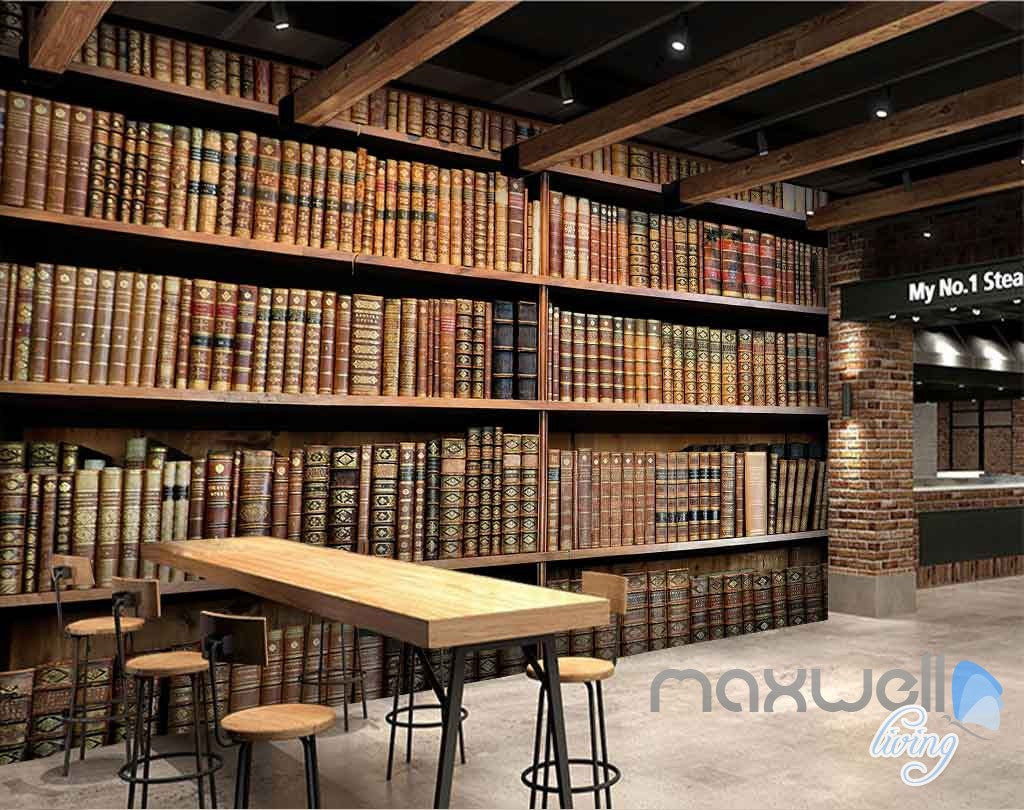 3D Retro Old Books Library Wall Paper Mural Art Print Decals Office Decor IDCWP-SJ-000005