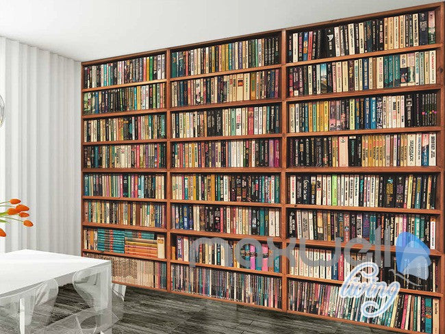 3D Full Books Bookshelf Book case Wall Paper Mural Art Print Decals Office Decor IDCWP-SJ-000015