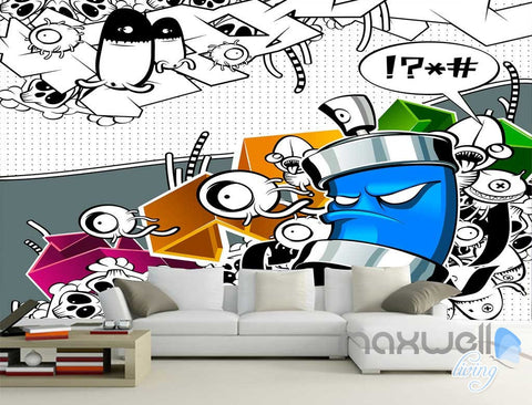 3D Graffiti Angry Bin Wall Paper Murals Art Print Wall Decals Decor IDCWP-TY-000002