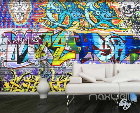 Image of 3D Graffiti Brick Skull Wall Paper Murals Art Print Decals Decor IDCWP-TY-000004